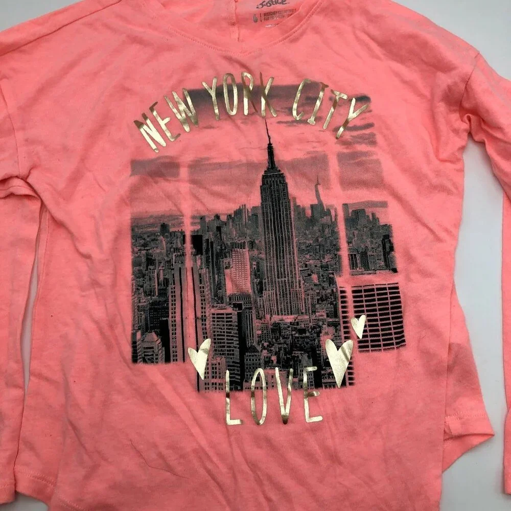 Justice Girls Size 6 Long Sleeve T Shirt‎ New York City NYC Love Pink Graphic